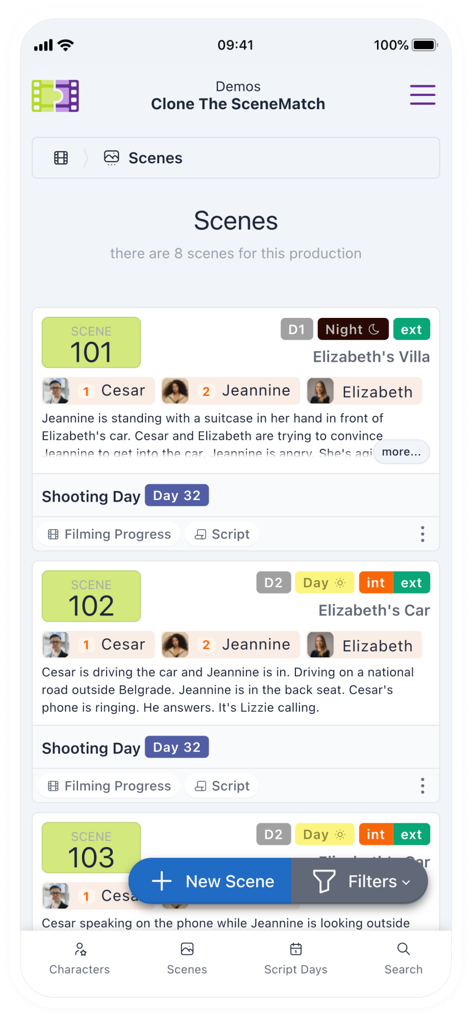 Phone mockup of SceneMatch features